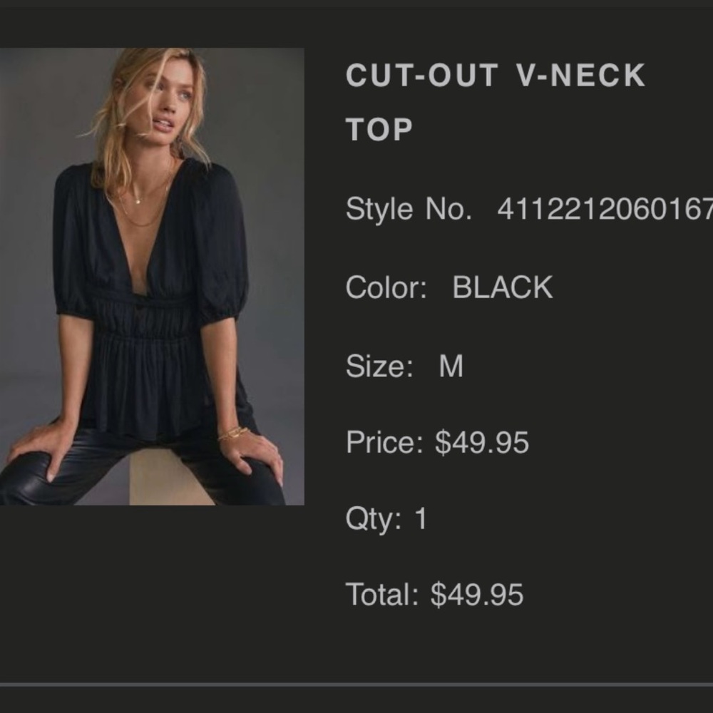 Anthropologie Black Cut-Out V-Neck Top
